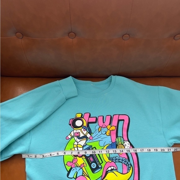 80s Teal Logo Pop Art Retro Sport Pullover Sweatshirt L - Picture 6 of 6